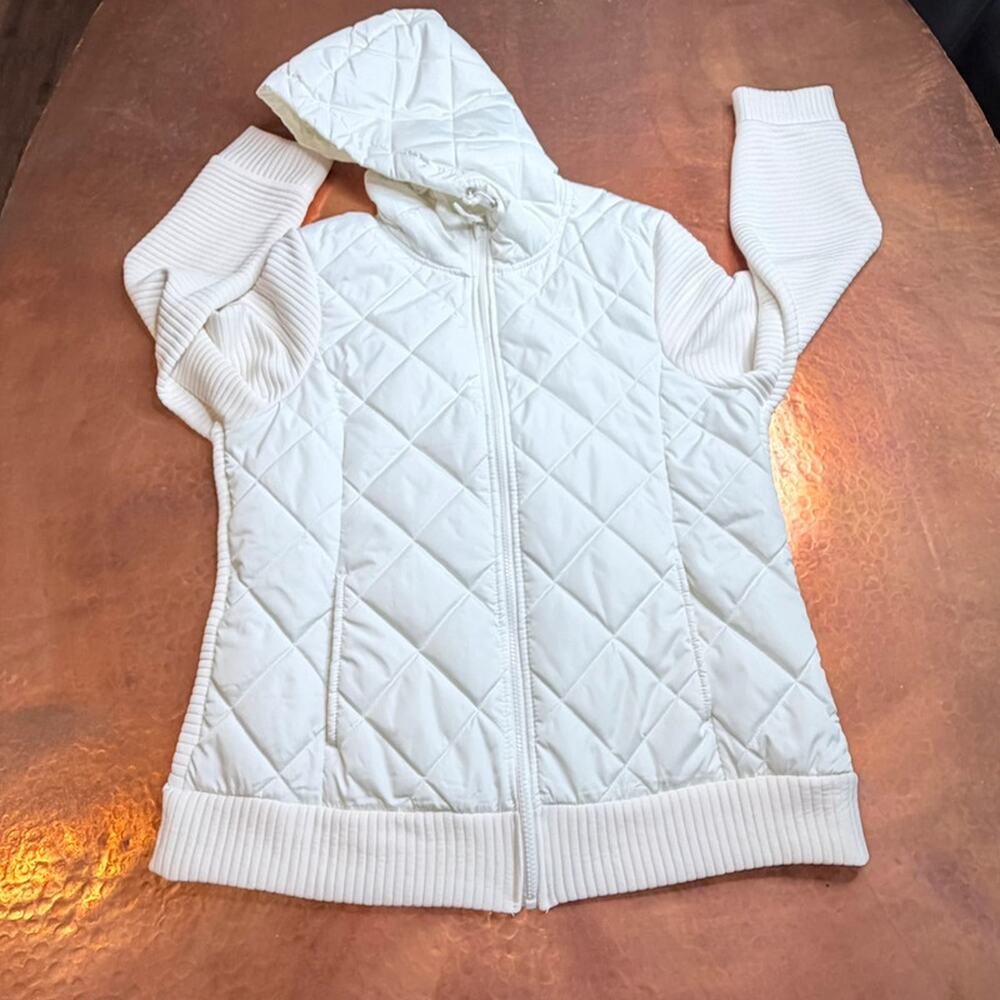 White Hooded Quilted Puffer Jacket XL